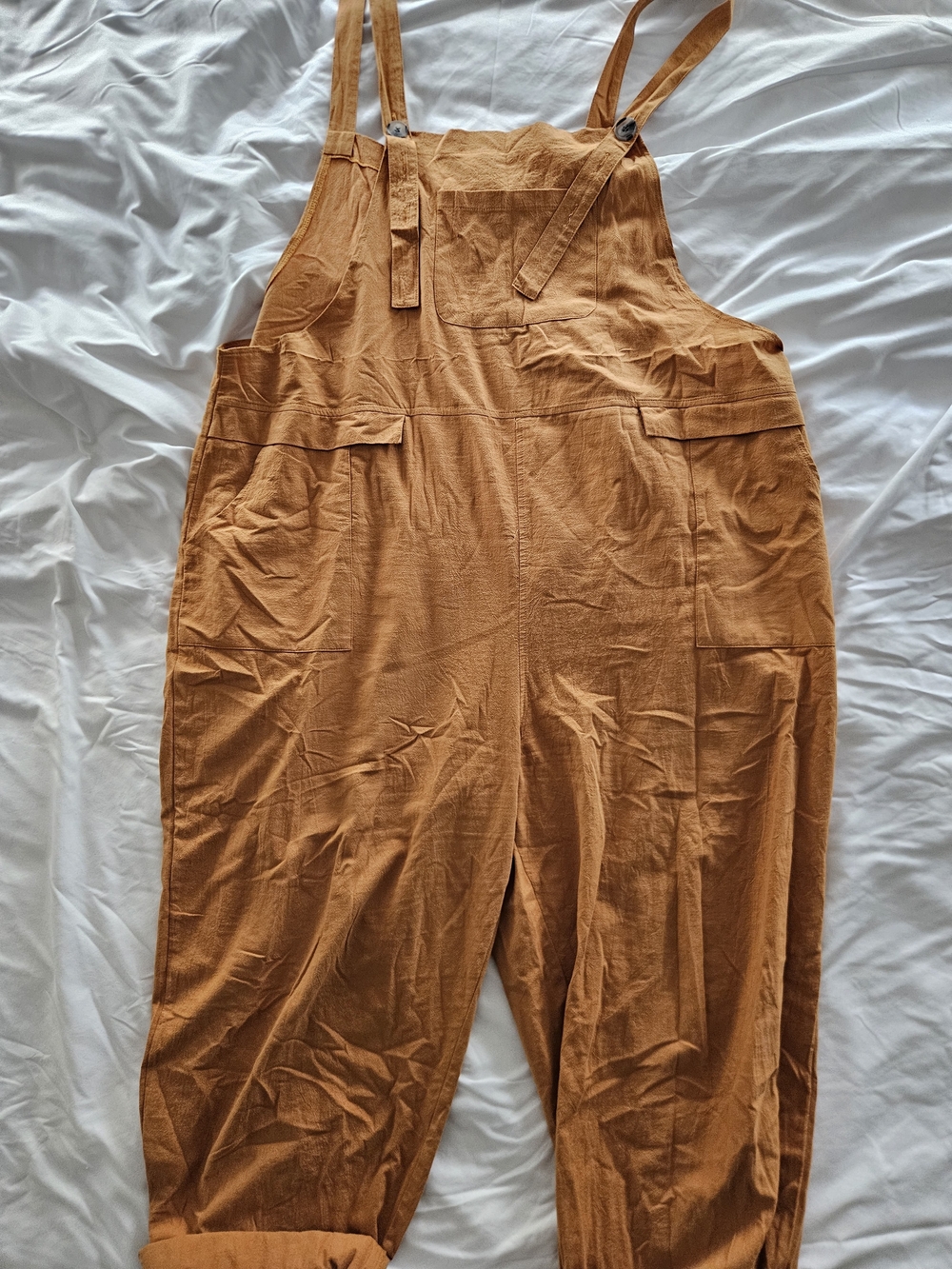 Ochre/Orange Women's Linen-Blend Overalls